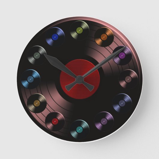 ビニールレコードアルバムレトロLPボホ時計 ラウンド壁時計 (正面)