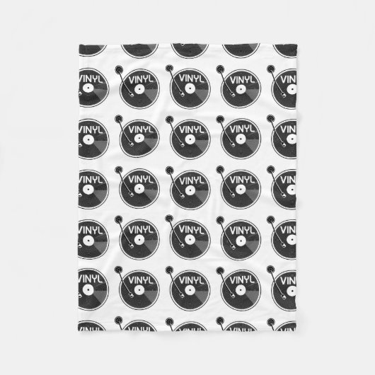 ビニールレコードターンテーブル白黒 フリースブランケット (正面)