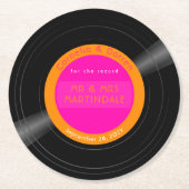 ビニールレコードディスコホットピンクオレンジカスタム ラウンドペーパーコースター (正面)