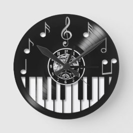 ビニールレコードピアノと音楽要素 ラウンド壁時計
