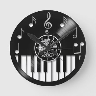 ビニールレコードピアノと音楽要素 ラウンド壁時計