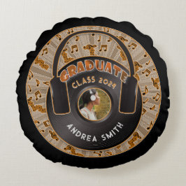 ビニールレコードヘッドホモダンンレトロミュージカルグラード ラウンドクッション