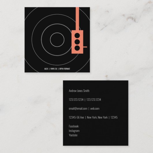 ビニールレコードミュージック-オレンジと黒 スクエア名刺