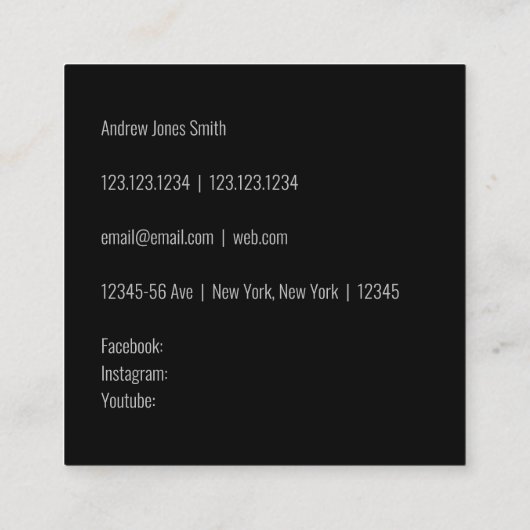 ビニールレコードミュージック-オレンジと黒 スクエア名刺 (裏面)
