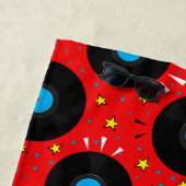 ビニールレコードレトロ音楽パターン ビーチタオル (インサイチュ)