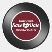 ビニールレコードワイン赤い結婚式の日付を保存 ラウンドシール (正面)