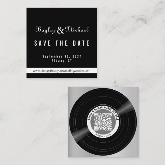 ビニールレコード日付QRコード格納装置カードの保存 スクエア名刺 (正面/裏面)