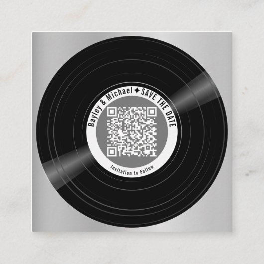 ビニールレコード日付QRコード格納装置カードの保存 スクエア名刺 (裏面)