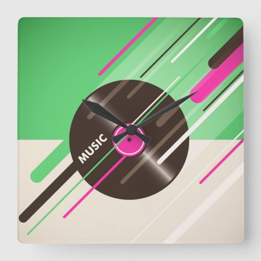 ビニールレコード角壁時計 スクエア壁時計 (正面)