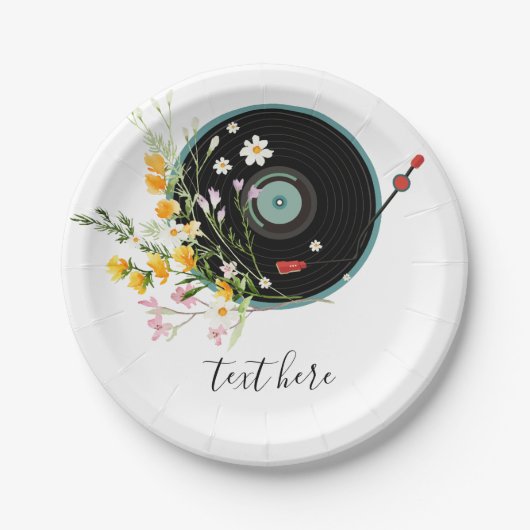 ビニールレコード、オルディ素朴ス音楽、花 ペーパープレート (正面)