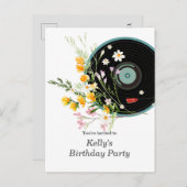 ビニールレコード, オールディーズ, ラスティックミュージック, 花, 大人 インビテーションポストカード (正面/裏面)