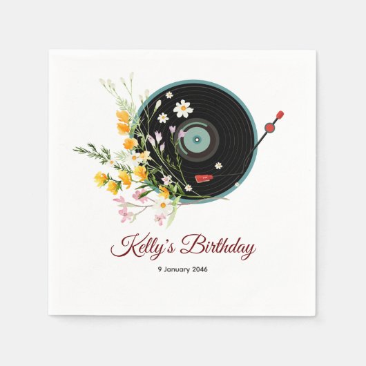 ビニールレコード、フローラ、オルディ素朴ー、ウィメンズミュージック スタンダードカクテルナプキン (正面)
