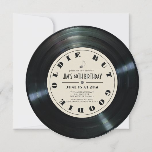 ビニールレコード ベージュ 60歳の誕生日 招待状 (正面)