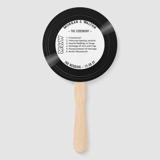 ビニールレコード モノグラム ウェディングプログラム 白 ハンドファン (正面)