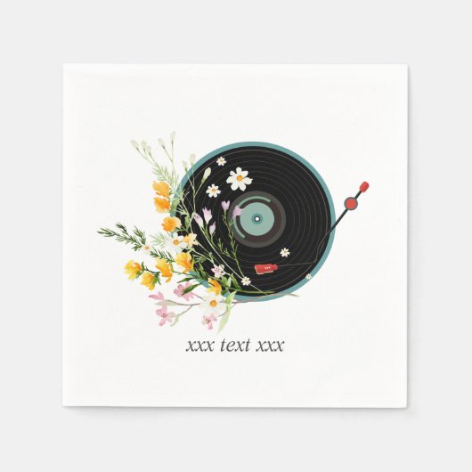 ビニールレコード,  古い曲の郷愁の音楽, 花 スタンダードカクテルナプキン (正面)