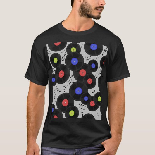 ビニールレコード:音符パターン Tシャツ (正面)
