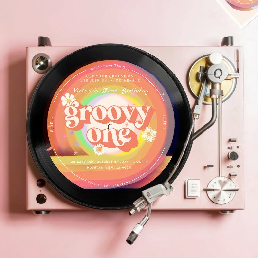 ビニールレコードGroovy One最初の誕生日 招待状