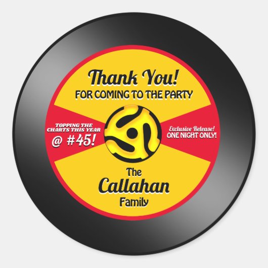 ビニール45レコードラベルバースデーパーティーありがとう ラウンドシール (正面)