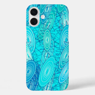 "ビニール・ブルース" 抽象画 - ターコイズブルー、青、白 iPhone 16 PLUSケース