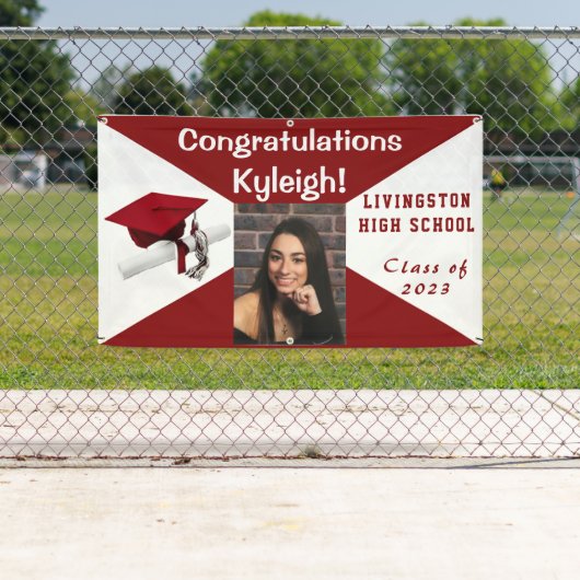 ビニ赤と白ル卒業写真 横断幕 (インサイチュ)