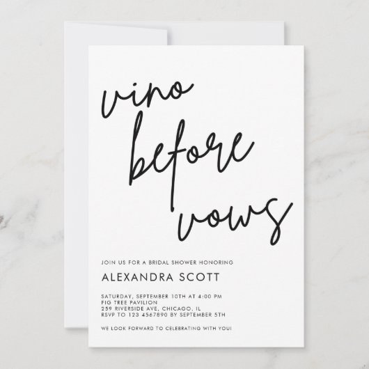 ビノウィズウォーズミニマルモダンブライダルシャワー 招待状 (正面)