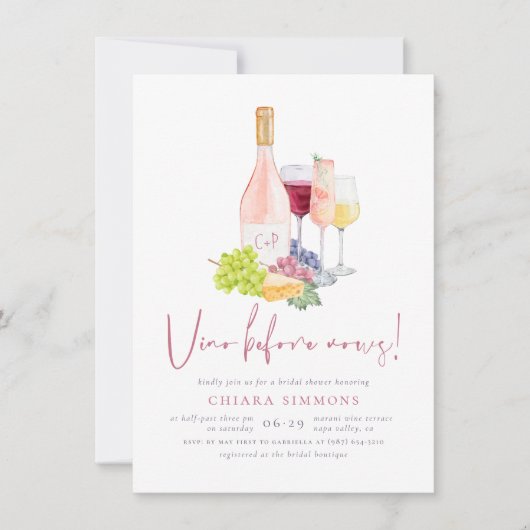 ビノウィズピンクワインテイスティングブライダルシャワー 招待状 (正面)