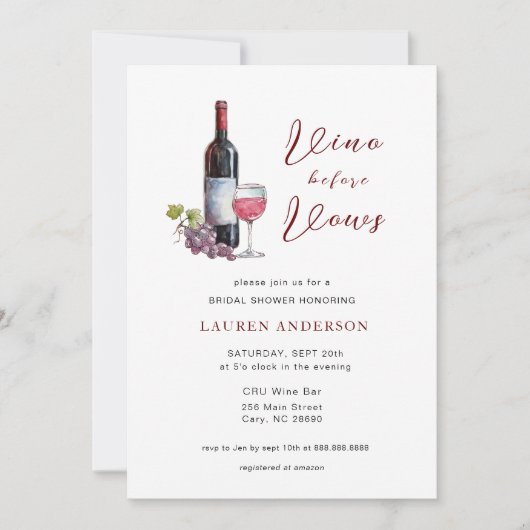 ビノウィーブウワインテイスティングブライダルシャワー 招待状 (正面)