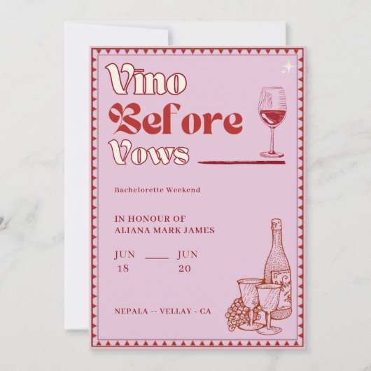 ビノウィーブーズバチェロレッテ週末の日程 招待状 (正面)