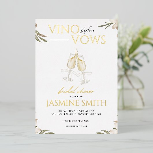 ビノウィーブーズ金ゴールドホワイトフローラブライダルシャワー 箔招待状 (立ち正面)