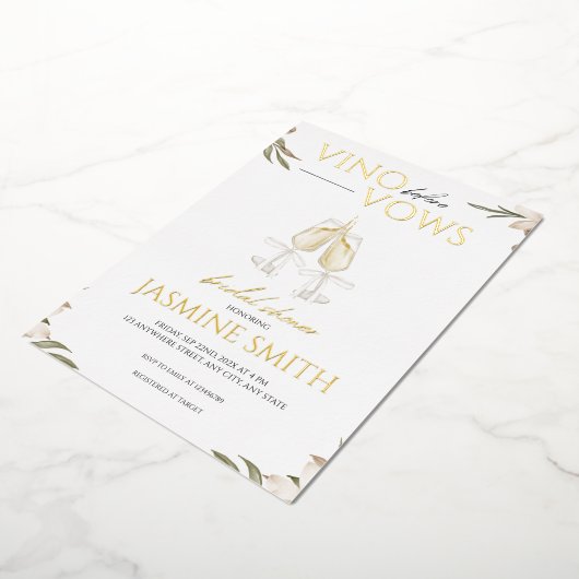 ビノウィーブーズ金ゴールドホワイトフローラブライダルシャワー 箔招待状 (回転した状態)