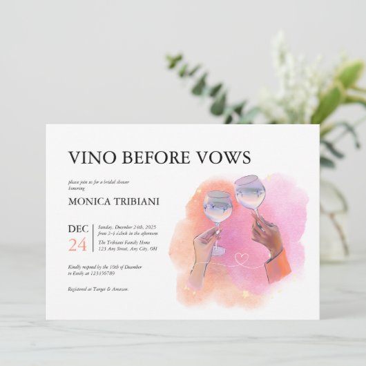 ビノウィーヴズピンク鮮やかオレンジブライダルシャワー 招待状 (スタンド正面)