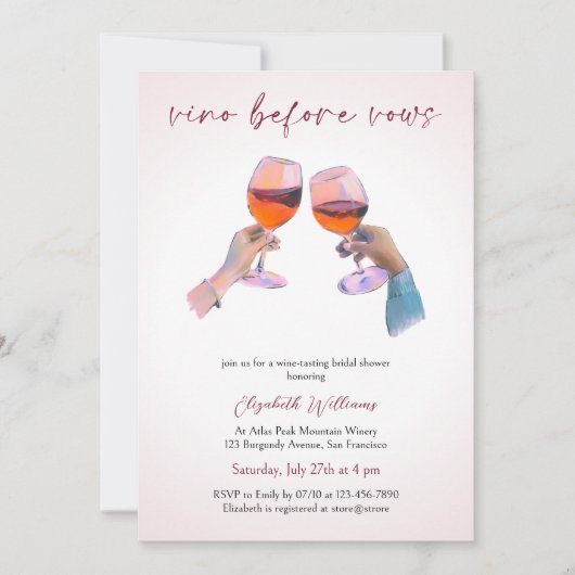 ビノビウーモダンブズ赤面ピンクブライダルシャワー 招待状 (正面)