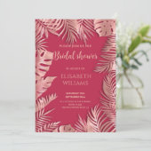 ビバマジェンタ ローズゴールド トロピカルリーフ ロマンチック 招待状 (スタンド正面)
