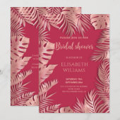 ビバマジェンタ ローズゴールド トロピカルリーフ ロマンチック 招待状 (正面/裏面)