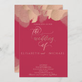 ビバマジェンタ ローズゴールド 水彩 カリグラフィー 招待状 (正面/裏面)