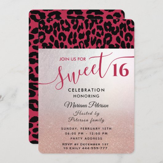 ビバマゼンタカッコいいトレンディーヒョウ甘い16 招待状 (正面/裏面)