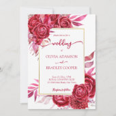 ビバマゼンタクリムゾンバーガンディ花バラ 招待状 (正面)