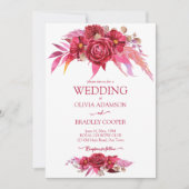 ビバマゼンタクリムゾンバーガンディ花バラ 招待状 (正面)