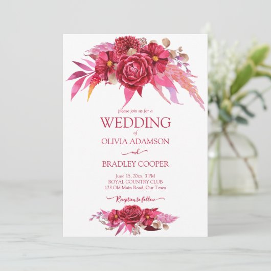 ビバマゼンタクリムゾンバーガンディ花バラ 招待状 (スタンド正面)