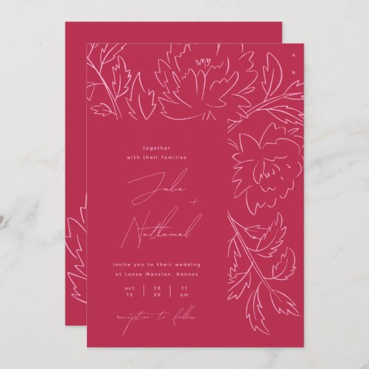 ビバマゼンタブライト結婚フローラ 招待状 (正面/裏面)