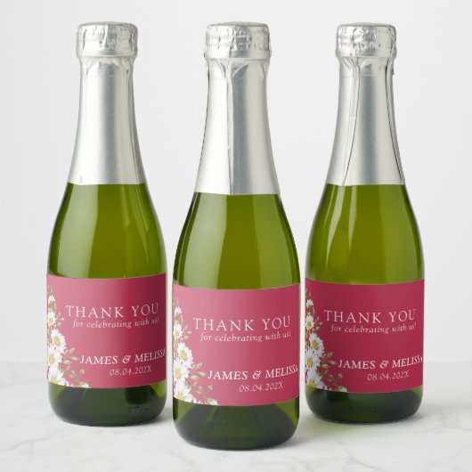 ビバマゼンタ&ホワイトデイジー結婚ズ スパークリングワインラベル (ボトル)