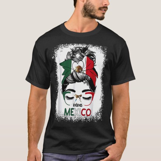 ビバメキシコメッシーバンヘアメキシコ国旗のプライドWome Tシャツ (正面)