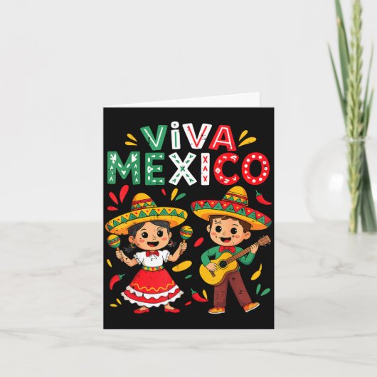 ビバメキシコ ギター少年少女 メキシコ独立記念日 カード (正面)
