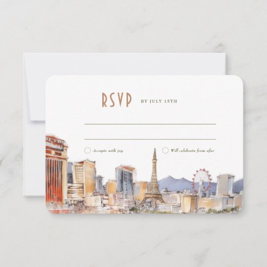 ビバラスベガスウェディングRSVPカードウォーター色通り 招待状 (正面)