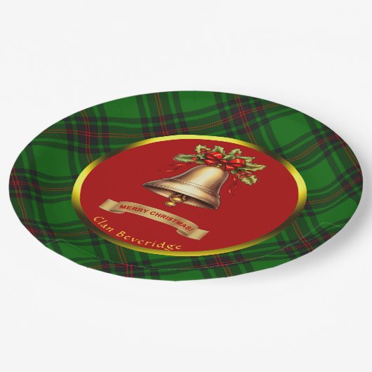 ビバリッジタータンチェックパーソナライズされたクリスマス ペーパープレート (アングル)