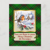 ビバリッジ・クレスト&タータンチェック(ロビン付パーソナライズされた) シーズンポストカード (正面)
