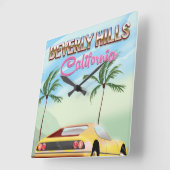 ビバリーヒルズカリフォルニアレトロ旅行ポスター スクエア壁時計 (傾斜)