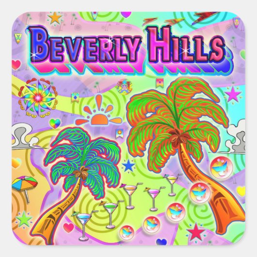 ビバリーヒルズバケーションターゲットステッカー スクエアシール (正面)