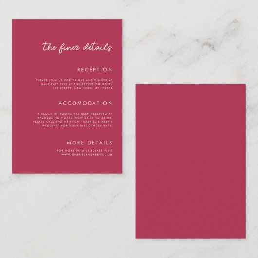 ビバ鮮やかマゼンダ明るい赤紫色詳細結婚ズ エンクロージャーカード (正面/裏面)