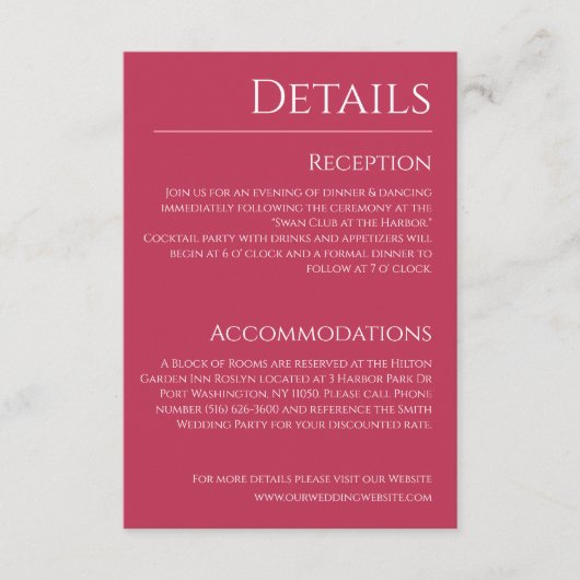 「ビバ マゼンタとホワイト」の結婚式詳細情報- エンクロージャーカード (正面)